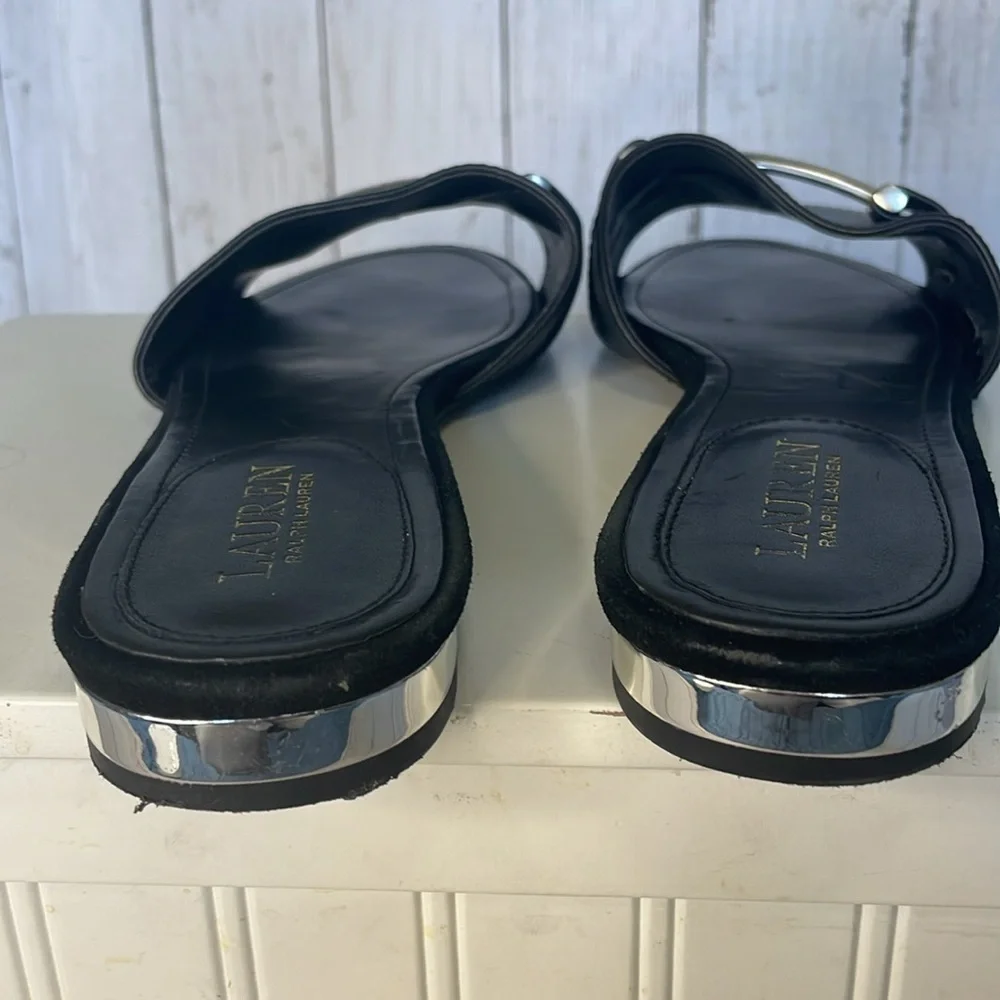 Lauren Ralph Lauren Davan Black Slide Sandal with LRL Silver Signature B…